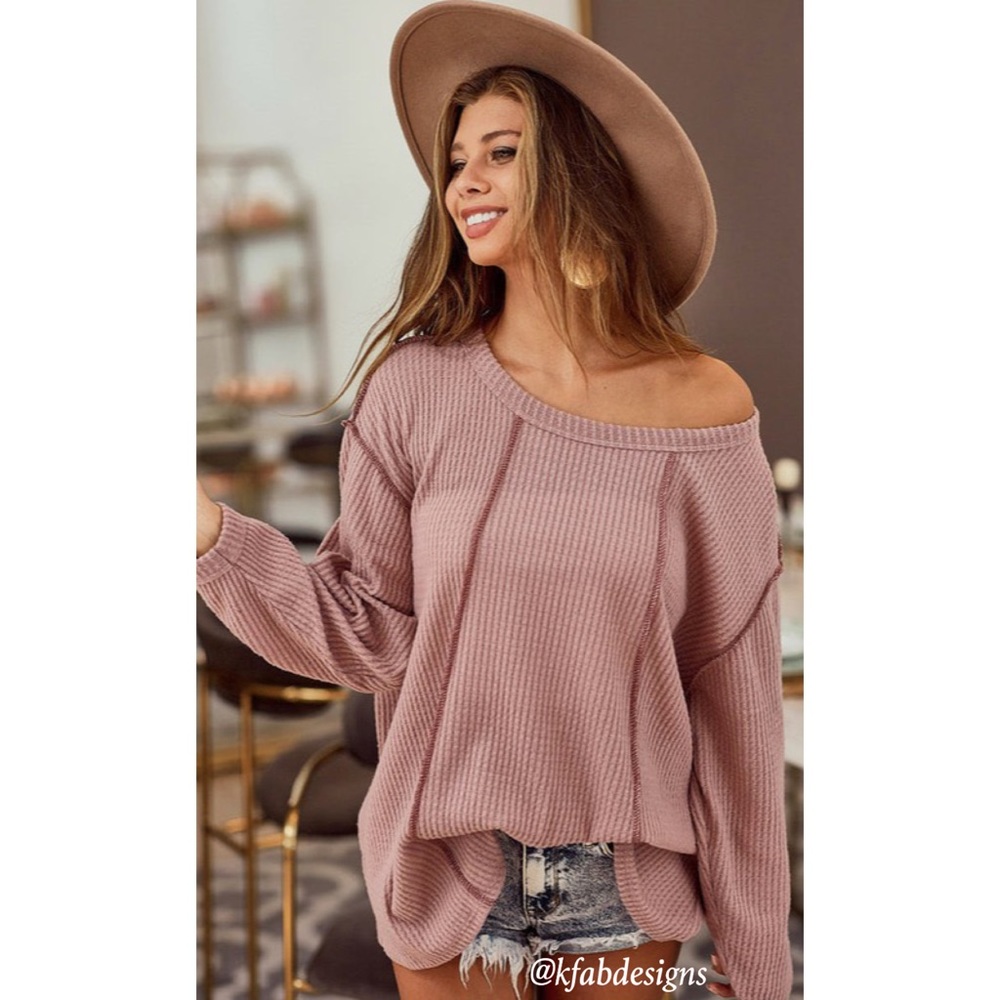 RESTOCK Mauve Casual Chic Oversized Soft Brushed Waffle knit Top! - Picture 7 of 8
